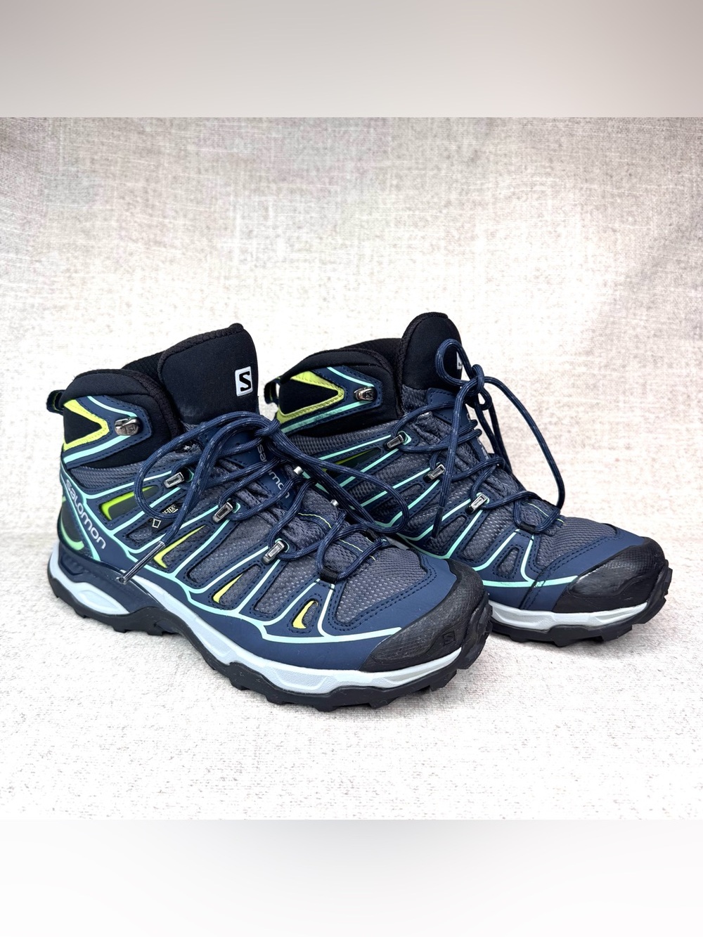 Salomon X Ultra Mid 2 Gore-Tex hiking ankle boots blue green Sz 6.5/38 Outdoor